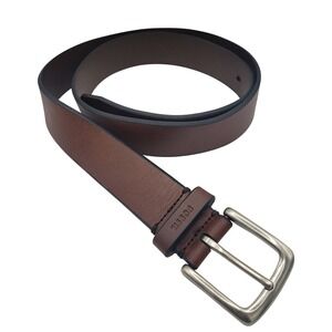 Fossil Mens Genuine Leather Belt Brown Silver Buckle Casual Dress Work Size 38